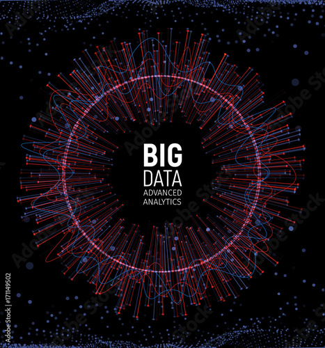 Big data abstract vector visualization. Lines and dots array. Big data connection complex. Graphic fractal element background. Vector illustration.