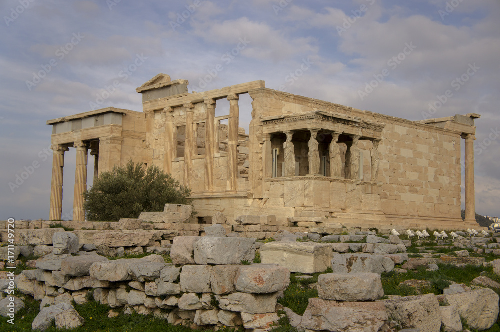 Hellenic temple of Erechteion on Acropolis in Athens
