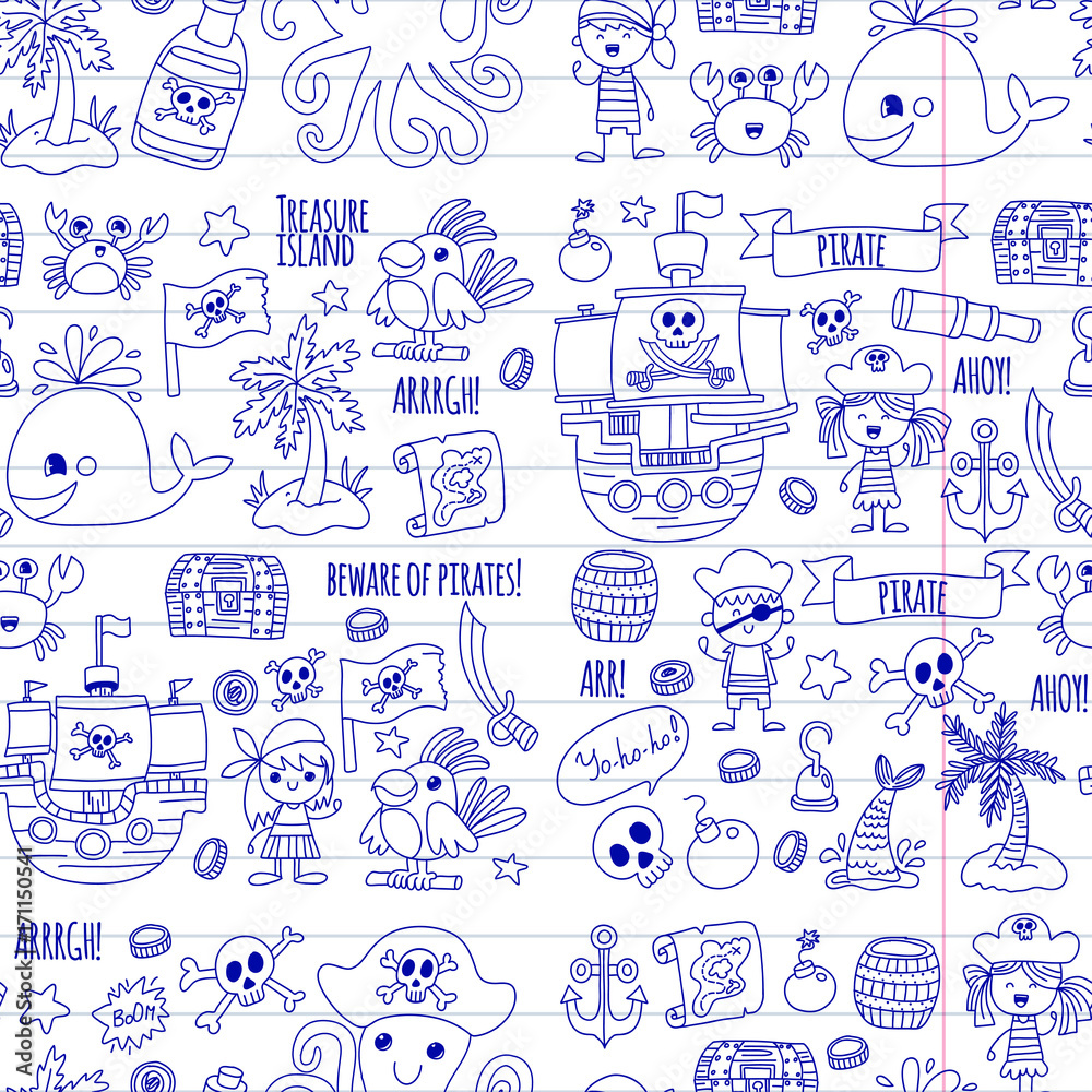 Vector seamless pattern Pirate party for children Kindergarten Kids ...
