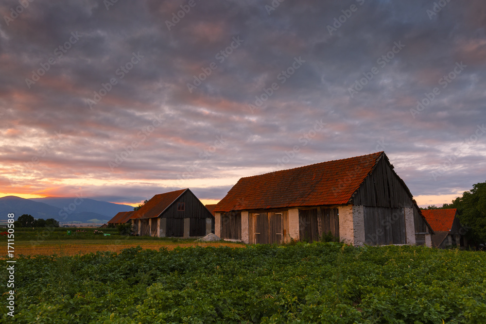Traditional barns on the edge of a village in northern Slovakia.
Traditional barns on the edge of a village in northern Slovakia.