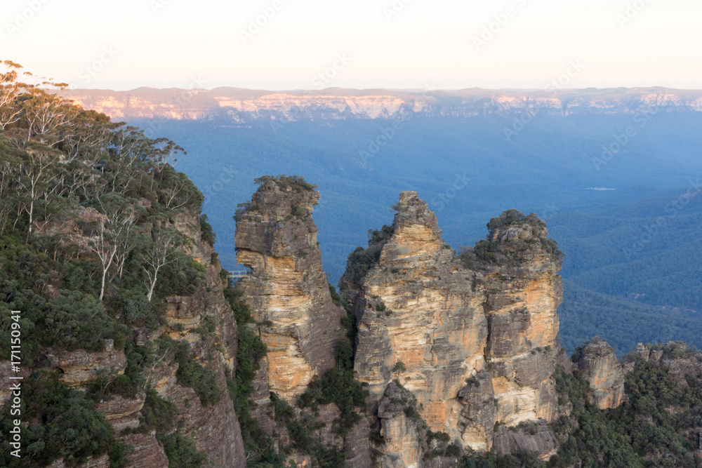 The Three Sisters and view of the Blue Mountains, New South Wales, Australia