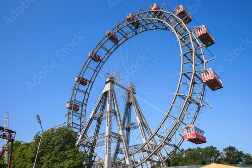 Austria, Vienna, Prater, Giant Ferris Wheel (Wiener Riesenrad) from 1897, historic city landmark