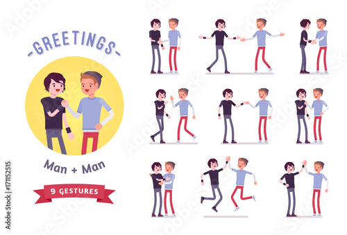 Teens greeting character set, various poses and emotions