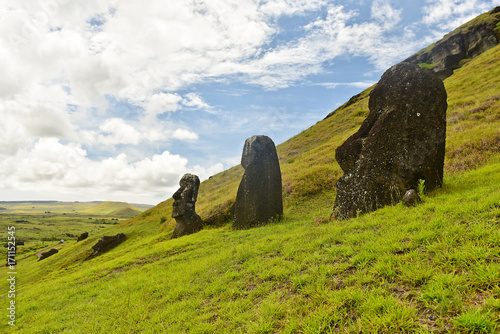 Moai statues in the Rano Raraku Volcano in Easter Island, Chile © olarty