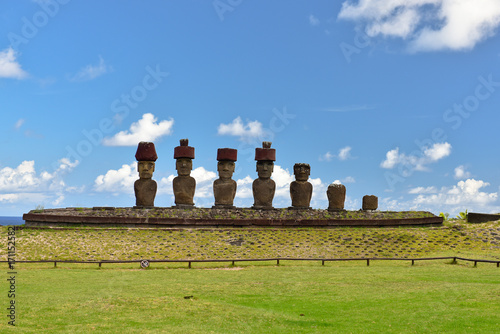 Moai statues in the Rano Raraku Volcano in Easter Island, Chile