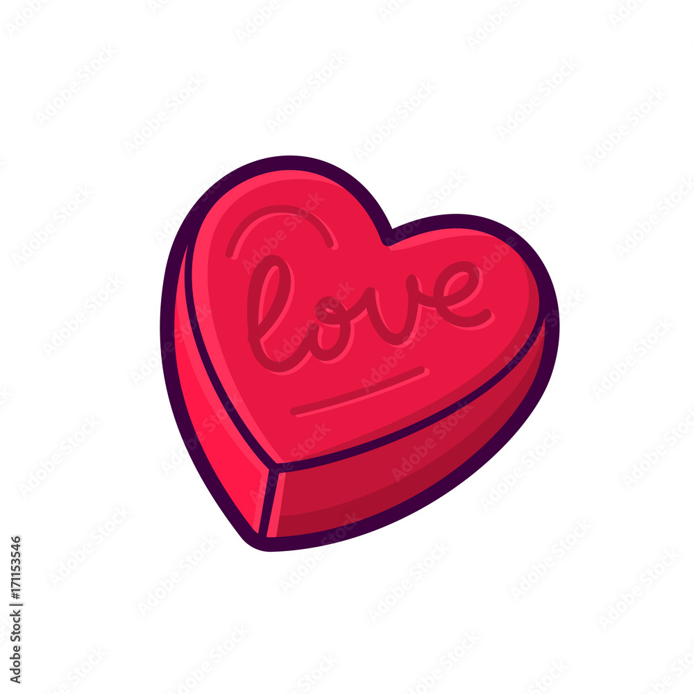 Red heart shape box icon isolated on white background. Love symbol in outline flat style for Valentines day or logo design. Vector line art illustration Red heart shape box icon isolated on white background. Love symbol in outline flat style for Valentines day or logo design. Vector line art illustration