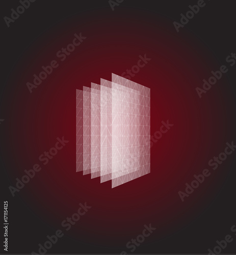 Abstract shape. Red geometric visualization, layers cube. 3d architecture vector illustration.