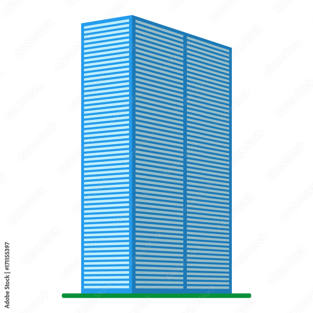 A modern high-rise building on a white background. View of the building from the bottom. Isometric vector illustration.
