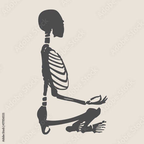 Human skeleton in yoga meditation pose. Vector illustration. Halloween party design template