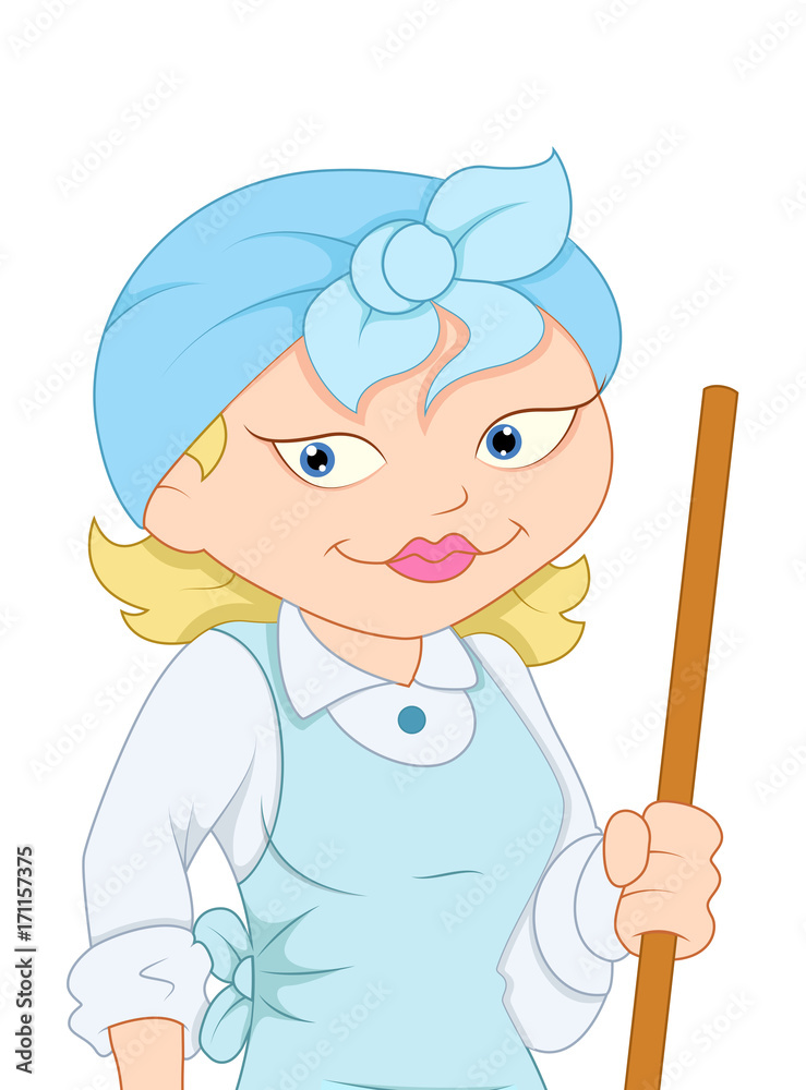 Cartoon Female Character Holding a Stick Cartoon Female Character Holding a Stick