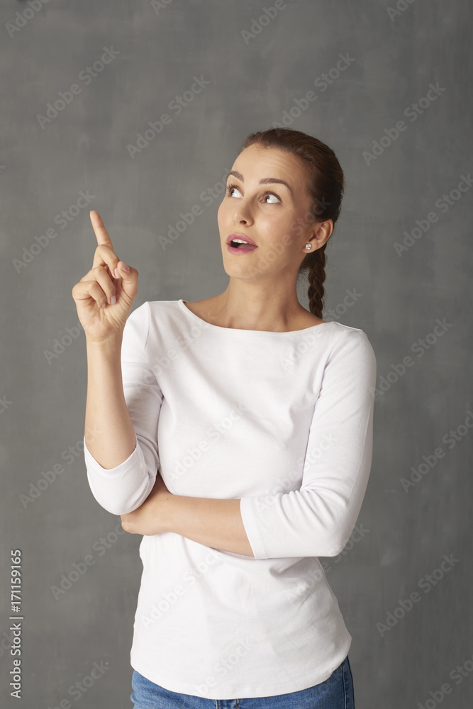 Woman pointing something Woman pointing something