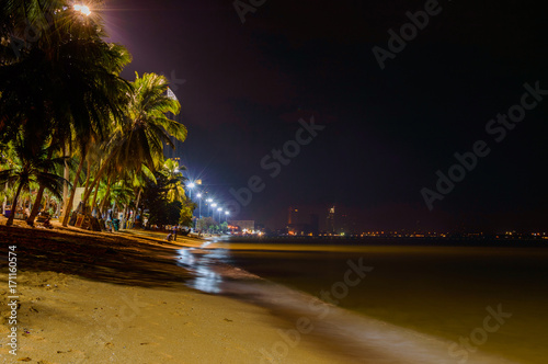 Night view of Jomtien beach at Pattaya city, Thailand