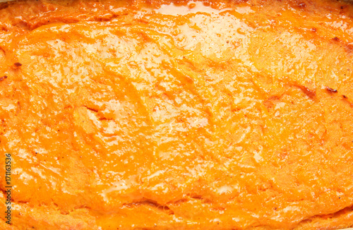 Tasty carrot souffle, closeup
