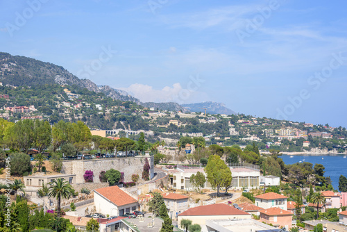 Beautiful daylight view to Villefranche-sur-Mer city resort in France. © frimufilms