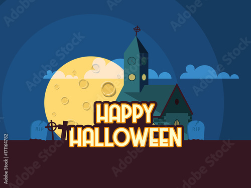 Flat Style Vector Illustration of Happy Halloween Background. 