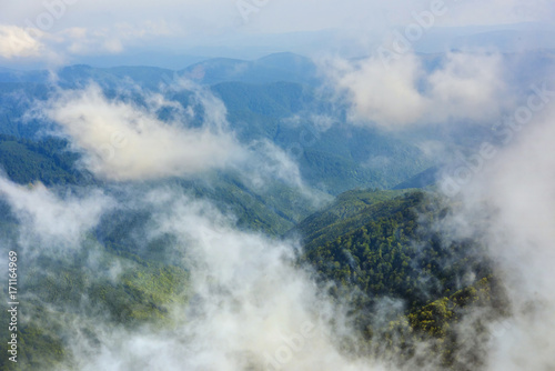 Aerial view of cloudy mountains