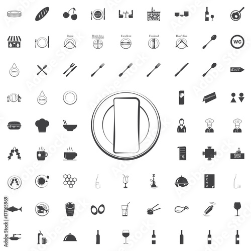 plate and napkin black icon on the white background restaurant cafe set Flat vector illustration