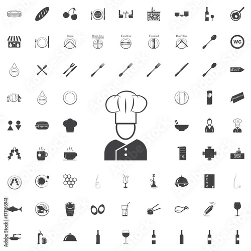 Cook black icon on the white background restaurant cafe set Flat vector illustration