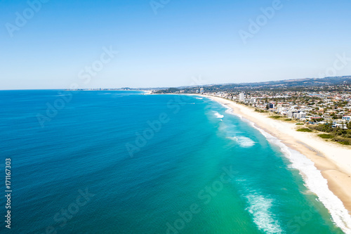 An aerial view of Burleigh Heads on the Gold Coast  a clear day with blue water © Darren