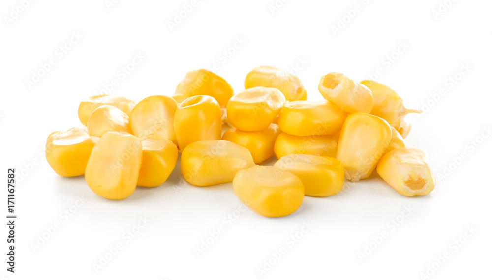 Fototapeta premium Sweet corn kernels on white background