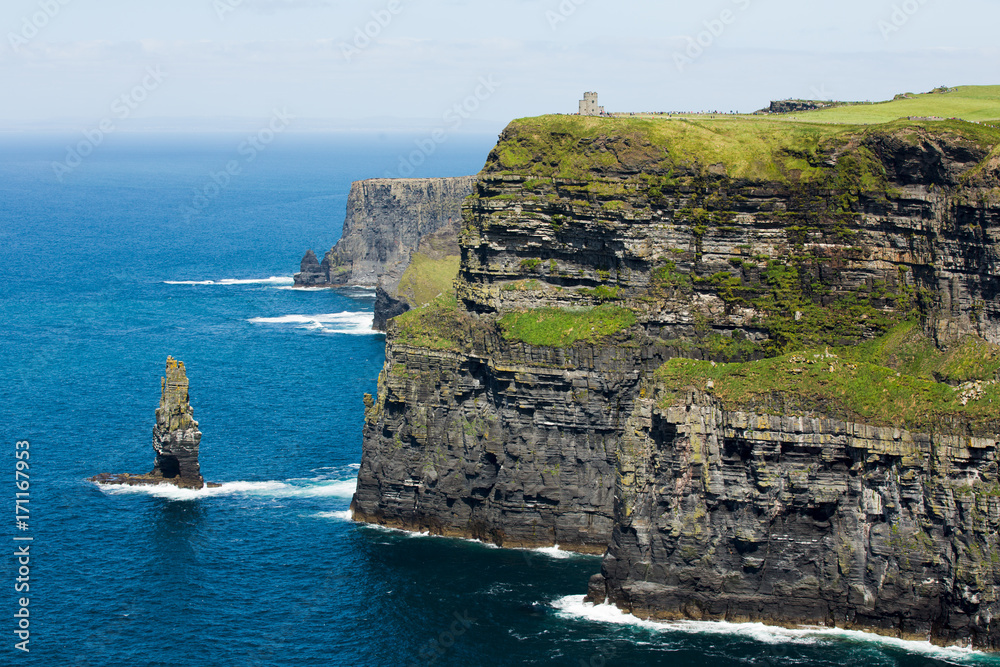 Cliffs of Moher, North Ireland sea coastline, sunny summer landscape