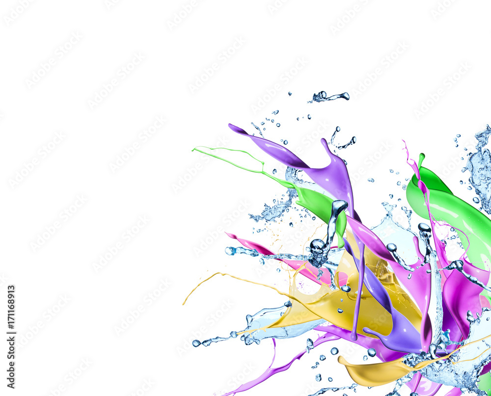 Obraz premium Color and water splash isolated on white background.