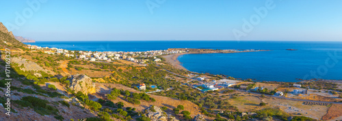 High view of traditional village of Paleochora, Crete, Greece.