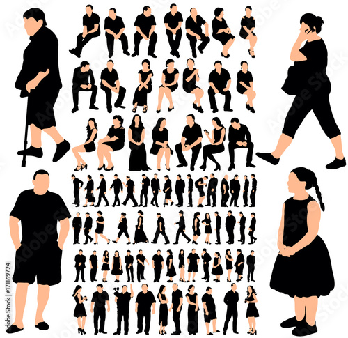 vector, isolated, set of people silhouettes, collection