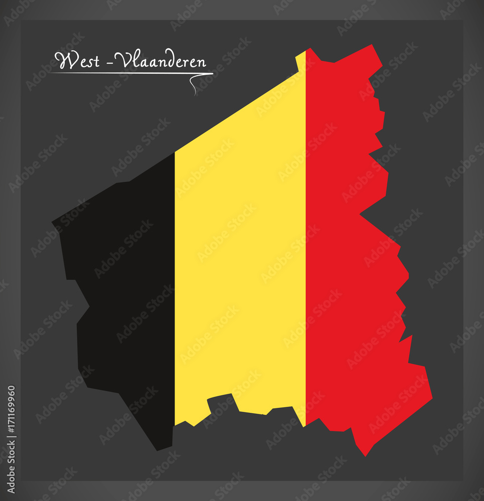 West-Vlaanderen map of Belgium with Belgian national flag illustration