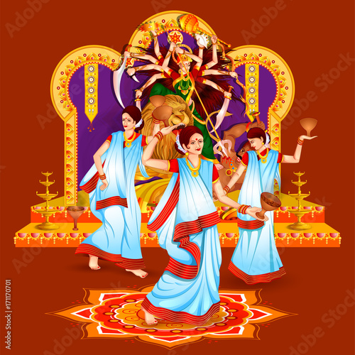 Happy Durga Puja festival background for India holiday Dussehra