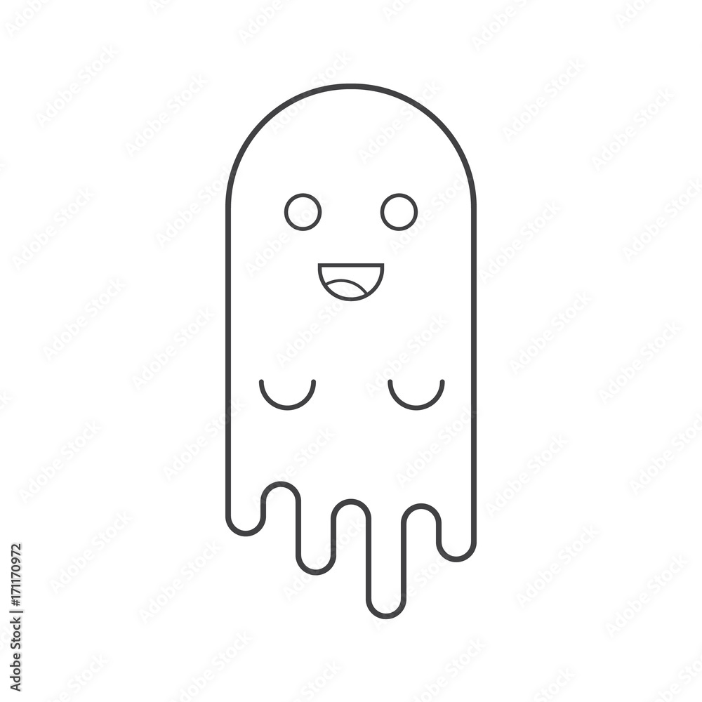 Cute ghost, flat design thin line halloween banner, vector illustration Cute ghost, flat design thin line halloween banner, vector illustration