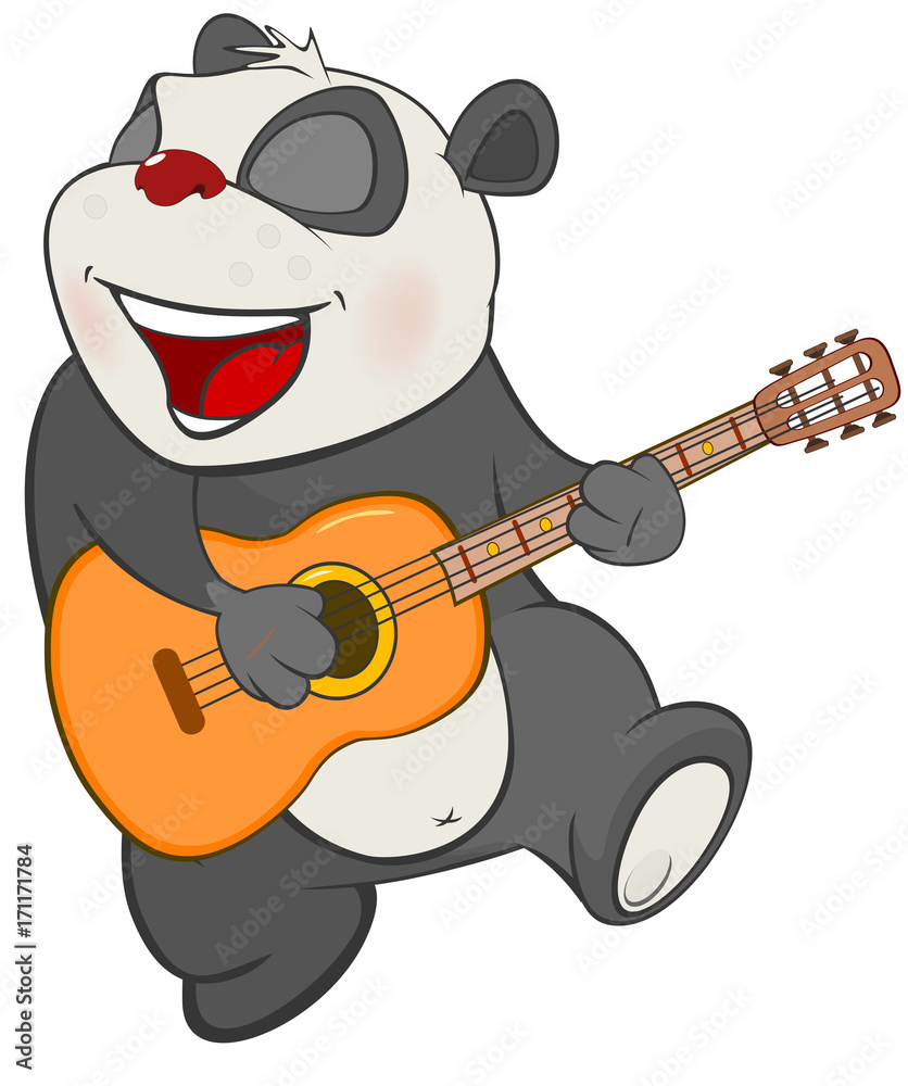 Obraz premium Illustration of a Cute Panda Guitarist. Cartoon Character