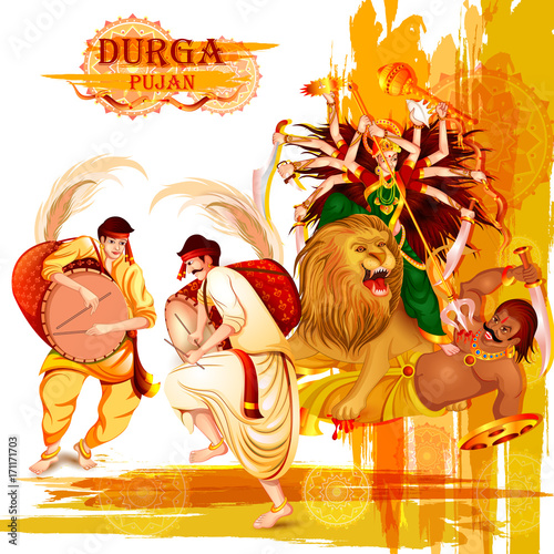 Happy Durga Puja festival background for India holiday Dussehra