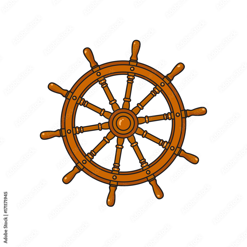Ship, sailboat steering wheel, cartoon vector illustration isolated on  white background. Cartoon vector illustration of traditional wooden ship,  sailboat steering wheel Stock Vector | Adobe Stock