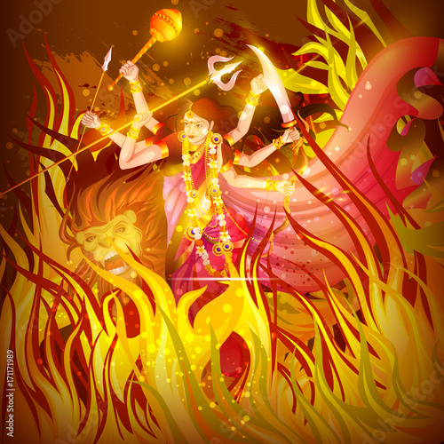 Happy Durga Puja festival background for India holiday Dussehra