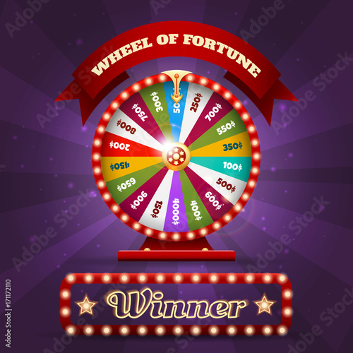 Casino spinning luck wheel or turning fortune roulette for money games entertainment, vector illustration