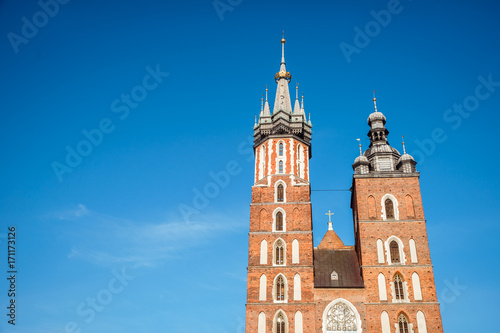 Saint Mary Basilica in city center of Krakow, Poland