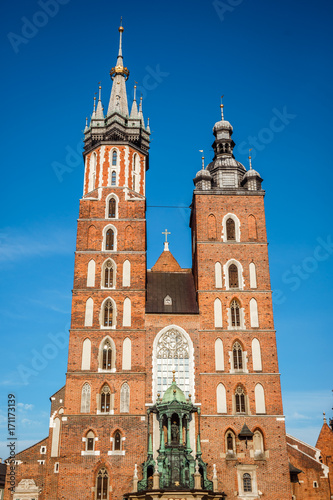 Saint Mary Basilica in city center of Krakow, Poland photo