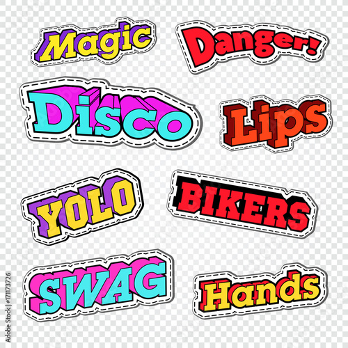 Textile Trendy Fashion Quotes. Badges with Texts for Embroidery. Vector illustration