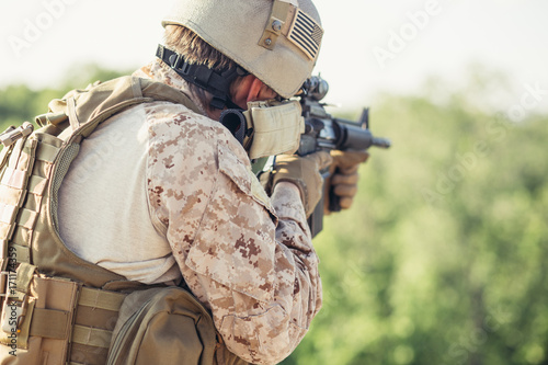 US marines in the desert near the blockpost photo