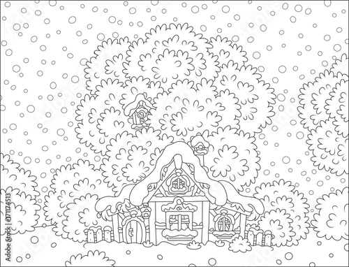 Small hut snow-covered on Christmas