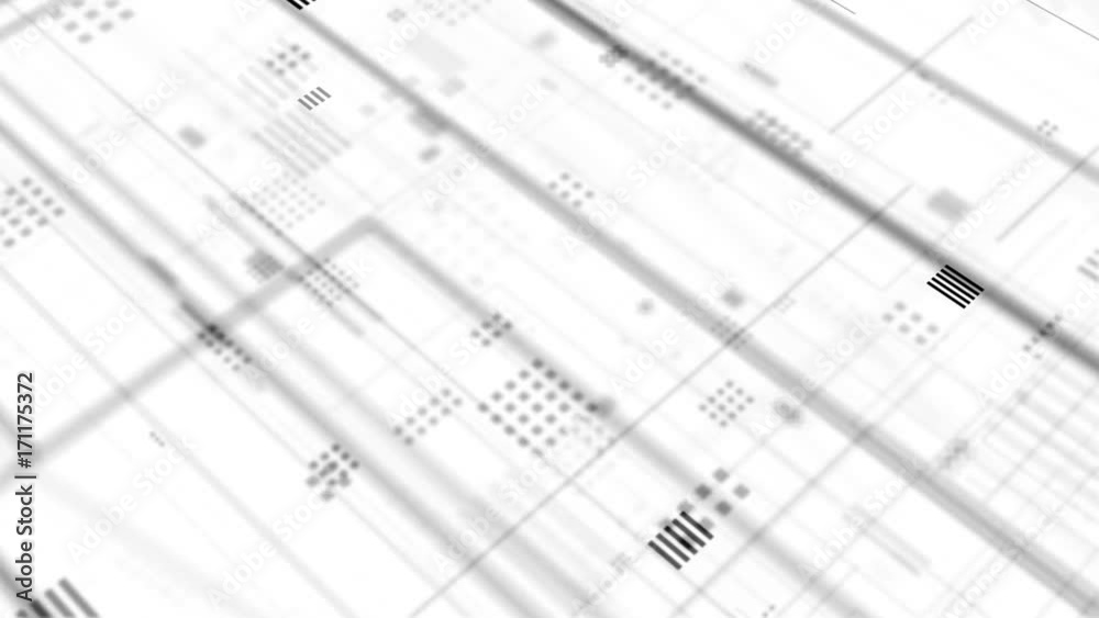 3d rendering loopable sequence with camera passing through 2dgfx elements. Lines, squares and other abstract geometry simple shapes. Camera with depth of field. Technology background.