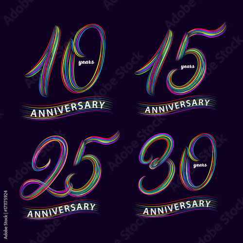 Set of 10, 15, 25, 30 years anniversary. Hand written lettering numbers. photo