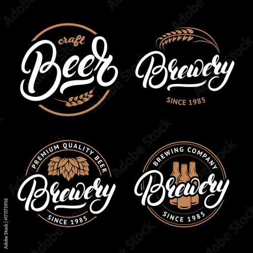 Set of Beer and Brewery hand written lettering logo, label, badge, emblem for pub, bar, brewing company.