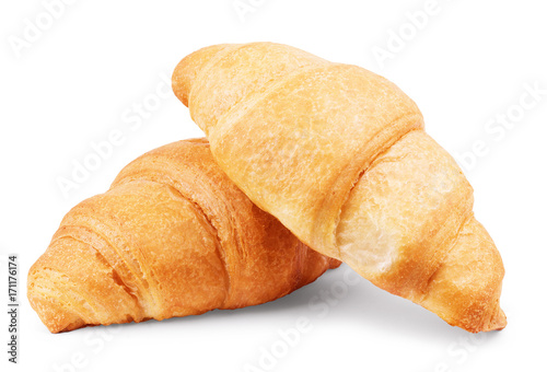 croissant sprinkled with powdered sugar isolated on a white background closeup