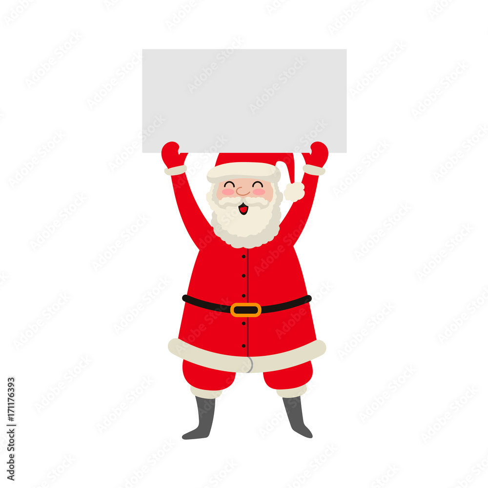 vector flat cartoon Santa Claus in red white christmas clothing and hat keeping blank white paper with free space for a text in outstretched hands. Illustration isolated on a white background. vector flat cartoon Santa Claus in red white christmas clothing and hat keeping blank white paper with free space for a text in outstretched hands. Illustration isolated on a white background.