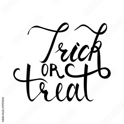 Trick or treat modern brush inscription. Illustrated phrase for Halloween. isolated on white background
