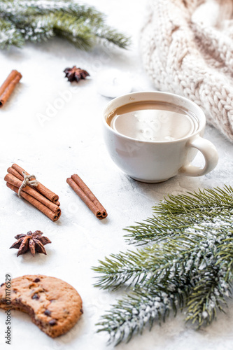 Christmas evening with cup of cocoa white background