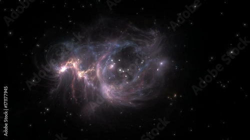 Flying through nebula and star fields after the supernova explosion in deep space, animation
