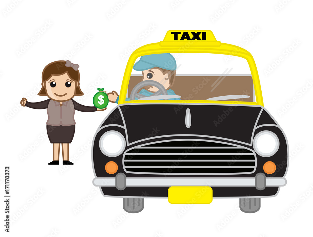 Businesswoman giving  Dollar Bag to Taxi Driver